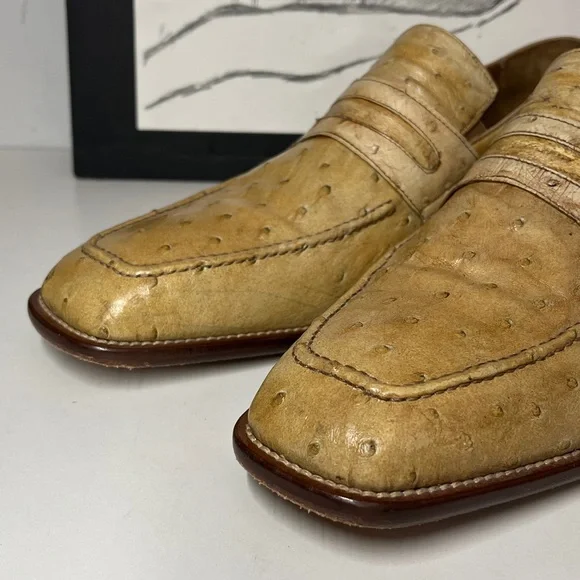 Mezlan Platinum Ostrich Quill Penny Loafers Men’s Size US 10.5 M - Picture 6 of 16
